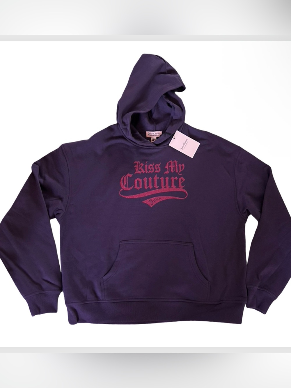 JUICY COUTURE GLITTER KISS MY COUTURE SHADOW PURPLE FLEECE HOODIE NWT - Picture 2 of 7